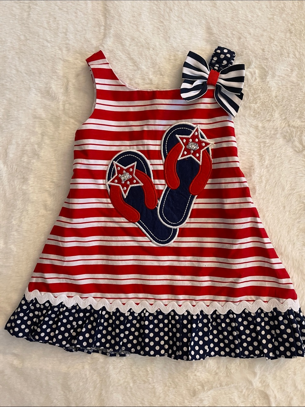 Youngland Baby Red & White Striped Patriotic Dress with Bow SZ 18 months